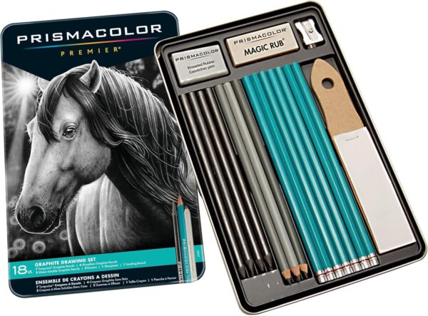 Prismacolor Premier Graphite Drawing Pencils With Erasers & Sharpeners, Adult Coloring, 18-Piece Set