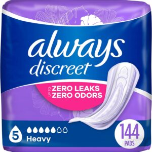 Always Discreet Adult Incontinence & Postpartum Incontinence Pads for Women, Heavy Absorbency 48 Count x 3 Packs (144 Count total) (Packaging May Vary)