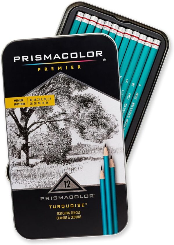 Prismacolor Premier Turquoise Graphite Sketching Pencils, Medium Leads, Adult Coloring, 12 Pack