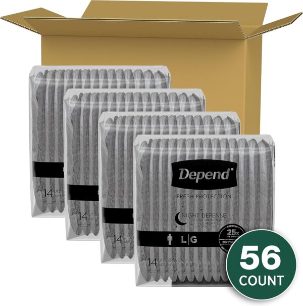 Depend Night Defense Adult Incontinence Underwear for Men, Disposable, Overnight, Large, Grey, 56 Count (4 Packs of 14), Packaging May Vary - Image 2