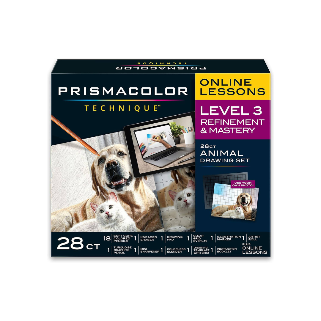 Prismacolor Technique, Art Supplies and Digital Art Lessons, Animal Drawings Set, Level 3, Includes Artist Roll Case, Dog, Cat & Pet Lesson, 28 Count