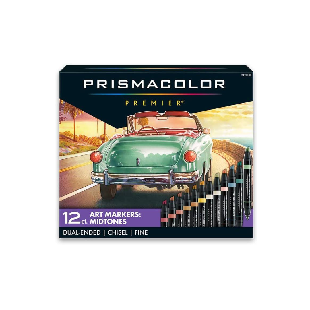 Prismacolor Premier 12-Count Dual-Ended Art Markers, Chisel and Fine Tips, Mid-Tone Colors, Professional Quality for Artists