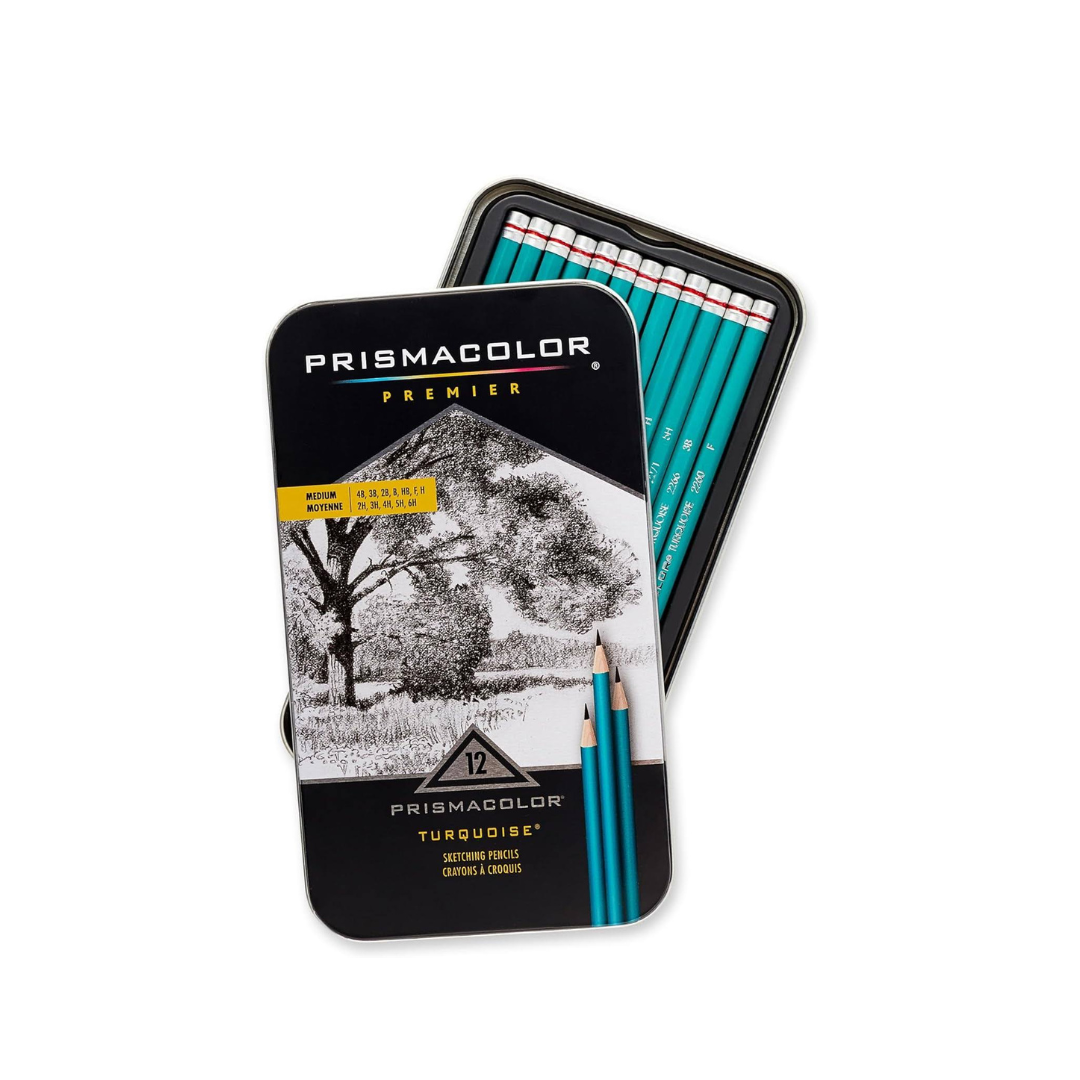 Prismacolor Premier Turquoise Graphite Sketching Pencils, Medium Leads, Adult Coloring, 12 Pack