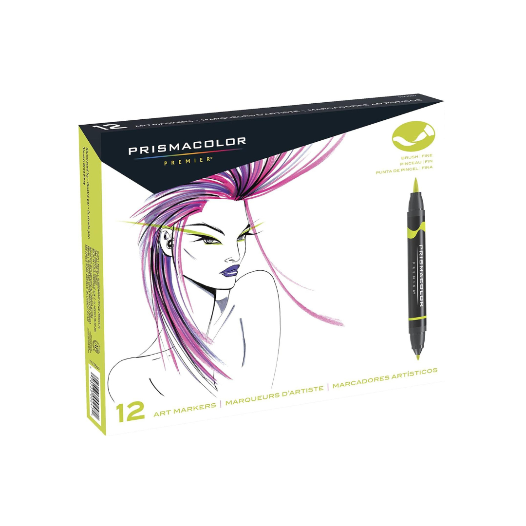 Prismacolor Premier Double-Ended Art Markers, Fine And Brush Tip, Adult Coloring, 12 Pack