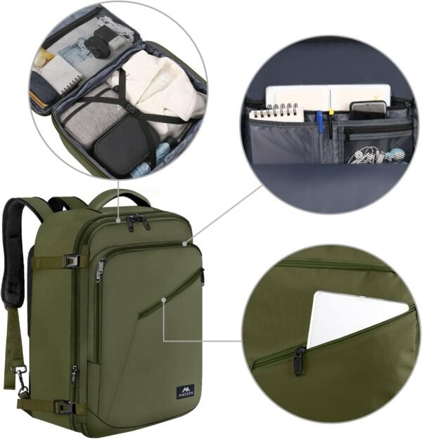 MATEIN Expandable Air Travel Backpack, Light Weight Carry on Backpack with Trolley Sleeve, Water Resistant Daypack Hiking Backpack, Gifts for Men who Like to Travel, Dark Green