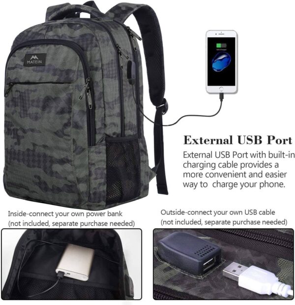 MATEIN Travel Backpack with USB, Sturdy College School Backpack for 15.6 Inch Laptop with Anti Theft Pocket