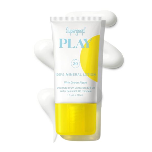 Supergoop! PLAY 100% Mineral Lotion - 1 fl oz - Broad Spectrum SPF 30 Sunscreen for Face & Body - Lightweight, Fast Absorbing + Water-Resistant