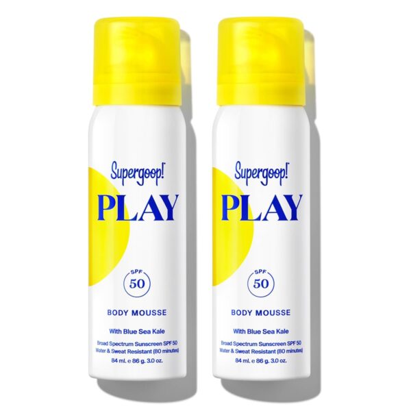 Supergoop! PLAY Body Mousse SPF 50 with Blue Sea Kale - 3 oz, Pack of 2 - Broad Spectrum Whipped Sunscreen for Sensitive Skin - Fun to Apply - Great for Active Days