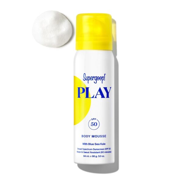 Supergoop! PLAY Body Mousse SPF 50 with Blue Sea Kale - 3 oz - Broad Spectrum Whipped Sunscreen for Sensitive Skin - Fun to Apply - Great for Active Days