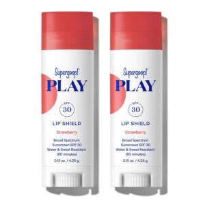 Supergoop! PLAY Lip Shield SPF 30 with Strawberry - Pack of 2 - Moisturizing Lip Treatment for Dry Cracked Lips - Clean Ingredients & Broad Spectrum UV Protection