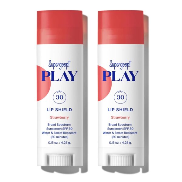 Supergoop! PLAY Lip Shield SPF 30 with Strawberry - Pack of 2 - Moisturizing Lip Treatment for Dry Cracked Lips - Clean Ingredients & Broad Spectrum UV Protection