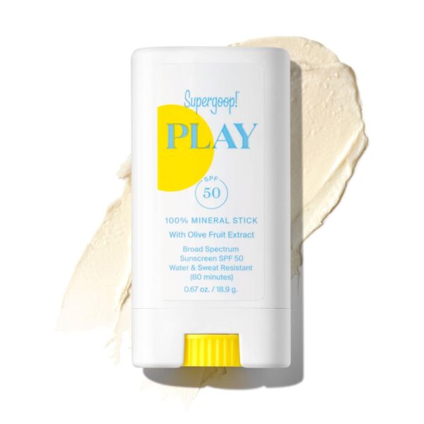 Supergoop! PLAY 100% Mineral Stick SPF 50, 0.67 oz - On-the-Go Broad Spectrum Face Sunscreen For Sensitive Skin - Water Resistant - Vegan - Clean ingredients