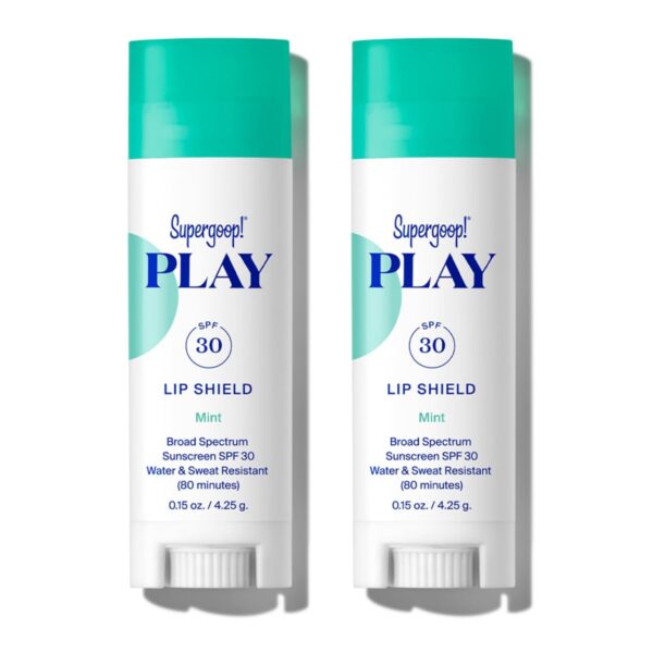 Supergoop! PLAY Lip Shield SPF 30 with Mint - Pack of 2 - Moisturizing Lip Balm for Dry Cracked Lips - Broad Spectrum UV Protection