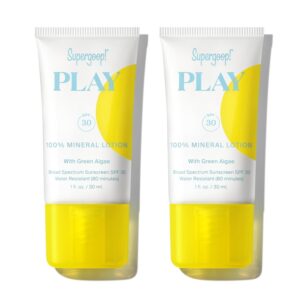 Supergoop! PLAY 100% Mineral Lotion - 1 fl oz, Pack of 2 - Broad Spectrum SPF 30 Sunscreen for Face & Body - Lightweight, Fast Absorbing, Water