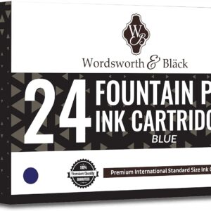 Wordsworth & Black 24 Pack Fountain Pen Ink Refills - SET OF 24 BLUE Ink Cartridges - International Standard Size - Length Appr 1.5" - Base Diameter.