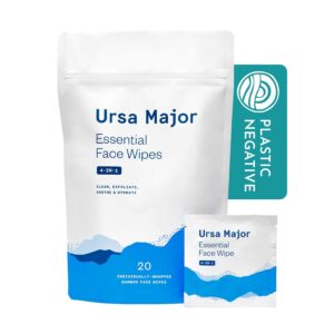 Ursa Major Essential Face Wipes | Natural, Biodegradable, Cruelty-Free | Cleanse, Exfoliate, Soothe and Hydrate | Individually Wrapped | 20 Count