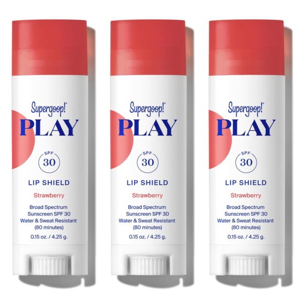 Supergoop! PLAY Lip Shield SPF 30 with Strawberry - 3 Pack - Hydrating SPF Lip Balm - Moisturizing Lip Treatment For Dry Cracked Lips