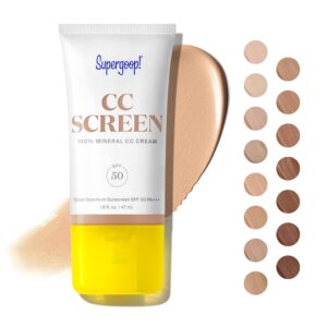 Supergoop! CC Screen - SPF 50 PA++++ CC Cream, 100% Mineral Color-Corrector & Broad Spectrum Sunscreen - Tinted Moisturizer, Concealer & Buildable Coverage Foundation