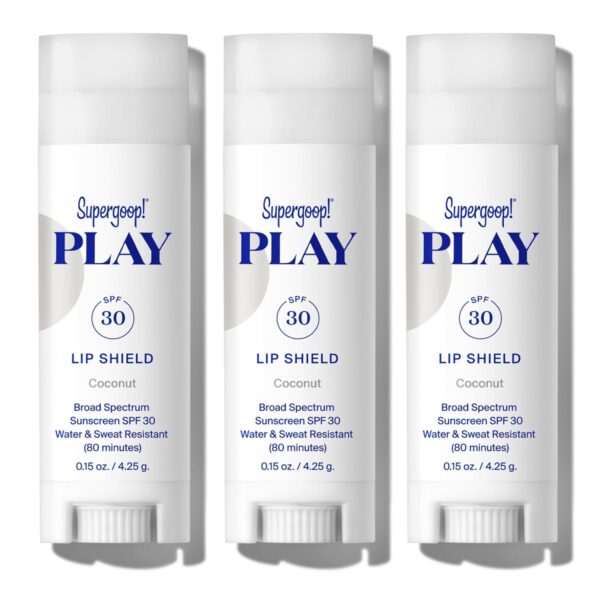 Supergoop! PLAY Lip Shield SPF 30 with Coconut - 3 Pack - Hydrating SPF Lip Balm - Moisturizing Lip Treatment For Dry Cracked Lips - Clean Ingredients & Broad Spectrum UV Protection