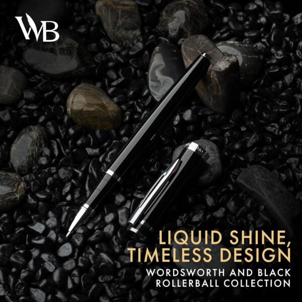 Wordsworth and Black Rollerball Pen - Luxury Pen - Chrome Finish, Black Lacquer, Ink Refill, Refillable, Gift for Men & Women, Professional Writing