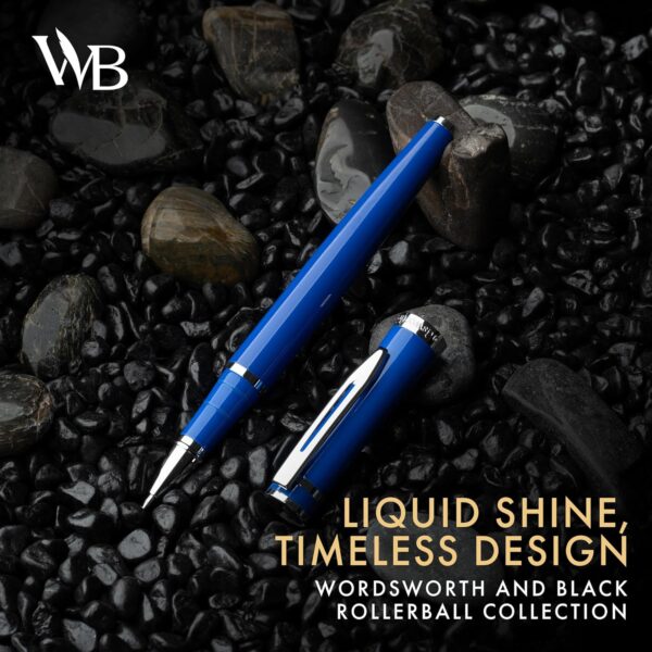 Wordsworth and Black Rollerball Pen - Luxury Pen - Chrome Finish, Blue Lacquer, Ink Refill, Refillable, Gift for Men & Women, Professional Writing