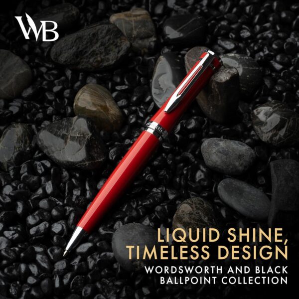 Wordsworth and Black Ballpoint Pen Red Lacquer- Stunning Luxury Pen Chrome Finish, Ink Refill, Best Gift Set for Men & Women,