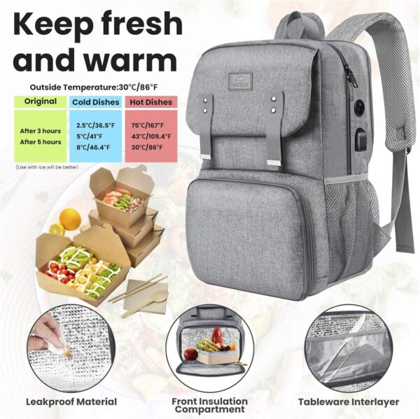 MATEIN Lunch Bags for Women, Cooler Lunchbox Insulated Work Backpack with USB Charging Port, Water Resistant Travel Computer Bag College Daypack Fits 15.6 Inch Laptop Friendship Gifts for Women, Grey - Image 4