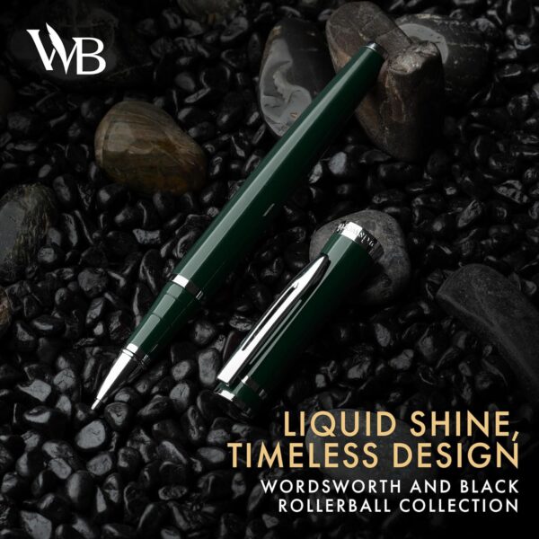 Wordsworth and Black Rollerball Pen - Luxury Pen - Chrome Finish, Green Lacquer, Ink Refill, Refillable, Gift for Men & Women, Professional Writing, Nice and Fancy Pens and for Work