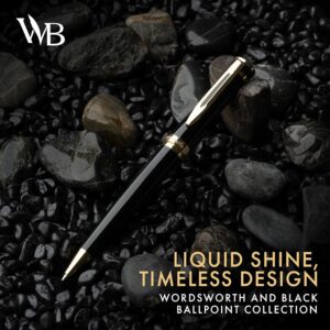 Wordsworth and Black Luxury Ballpoint Pen Set - Black Lacquer 24K Gold Finish, Refillable Fine Point, Elegant Gift for Men & Women