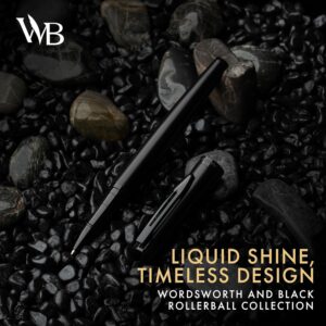 Wordsworth and Black Rollerball Pen - Luxury Pen - All Black Lacquer Finish, Ink Refill, Refillable Gift for Men & Women, Professional Writing