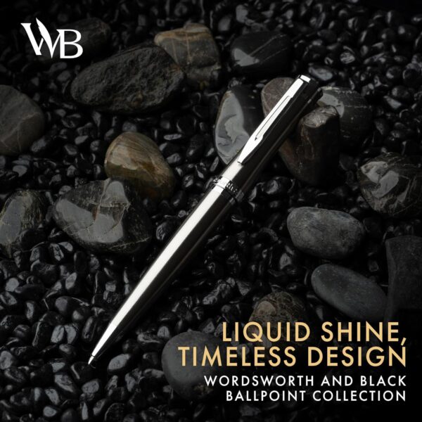 Wordsworth and Black Ballpoint Pen Silver Lacquer- Stunning Luxury Pen Chrome Finish, Ink Refill, Best Gift Set for Men & Women