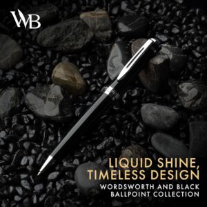 Wordsworth and Black Ballpoint Pen Black Lacquer- Stunning Luxury Pen Chrome Finish, Ink Refill, Best Gift Set for Men & Women