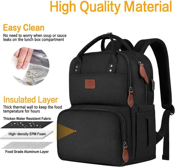 MATEIN Work Backpack Woman, Insulated Cooler Backpacks with Lunch Box, 15.6 Inch Laptop Backpack with USB Port Reusable Water Resistant Tote Food Bag for College Beach Camping Picnics Womens Gifts - Image 2