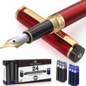 Dryden Designs Fountain Pen Medium Nib | Fancy Gift box - Include 6 Ink Cartridges and Ink Refill Converter | Smooth Looks, Consistent Writing, Reliable