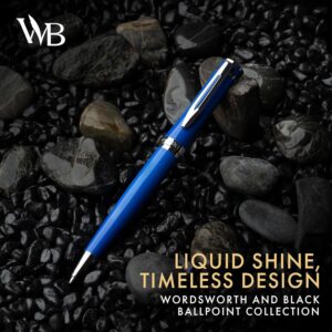 Wordsworth and Black Ballpoint Pen Blue Lacquer- Stunning Luxury Pen Chrome Finish, Ink Refill, Best Gift Set for Men & Women, Refillable, Elegant, Nice Pens, Fine Point