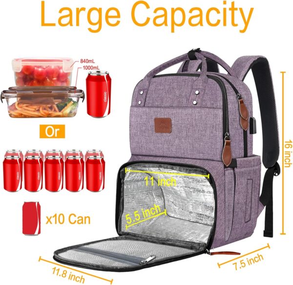 MATEIN Laptop Backpack with Lunch Box, Insulated Women Backpacks with Cooler Compartment, 15.6 inch Water Resistent Tote Food Bag with USB Charging Port for College Beach Camping Picnics Hiking - Image 3