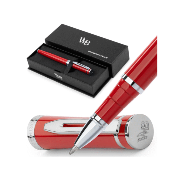 Wordsworth and Black Rollerball Pen - Luxury Pen - Chrome Finish, Red Lacquer, Ink Refill, Refillable, Gift for Men & Women, Professional Writing