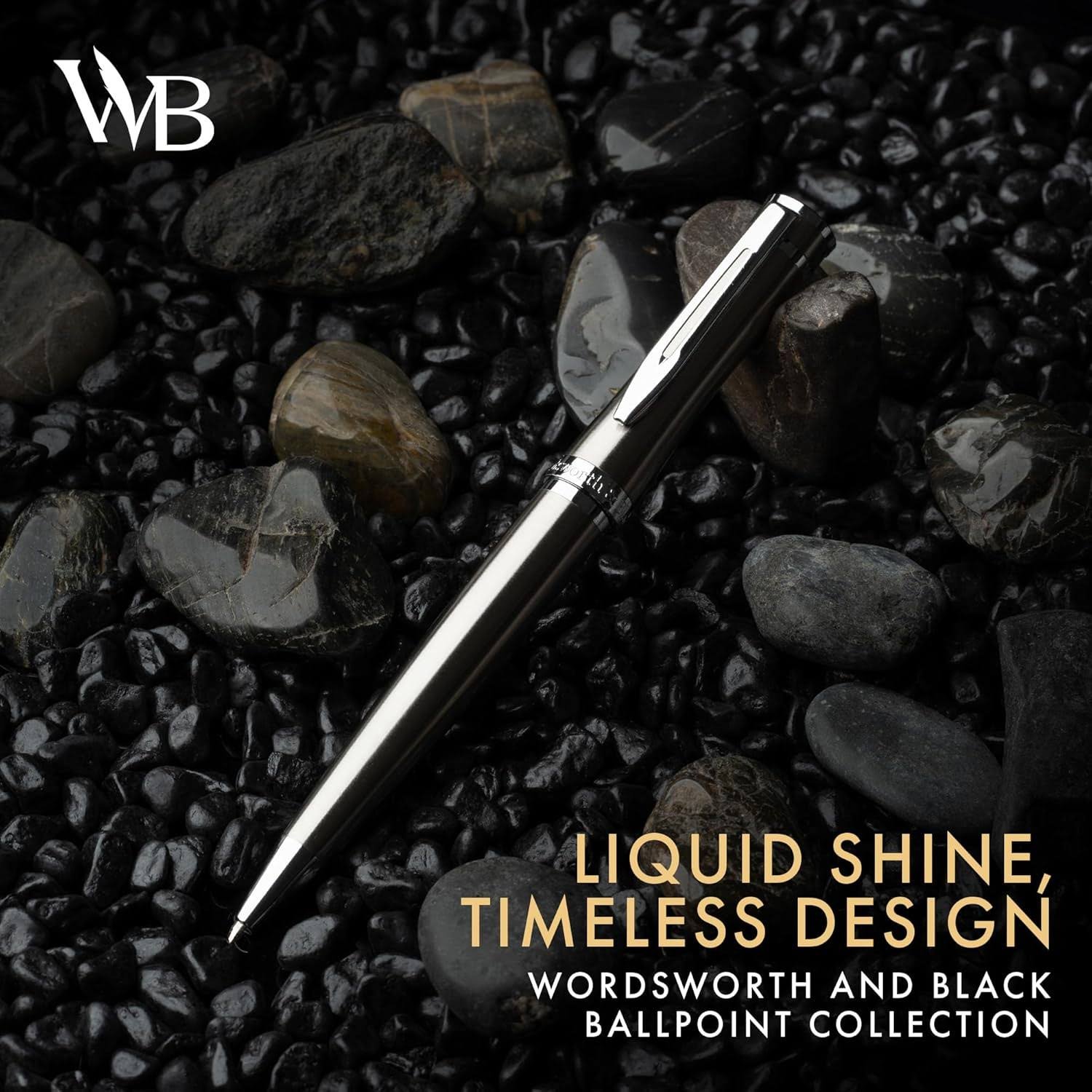 Wordsworth and Black Ballpoint Pen Silver Lacquer- Stunning Luxury Pen Chrome Finish, Ink Refill, Best Gift Set for Men & Women, Refillable, Elegant, Nice Pens, Fine Point