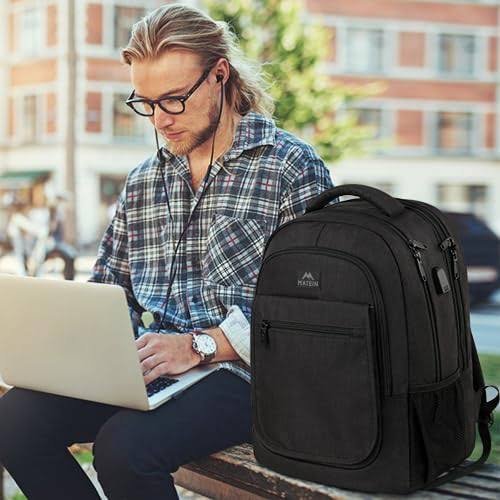 MATEIN Travel Backpack for Men, Expandable Laptop Backpack with USB Charging Port,Anti Theft Business Computer Bag Water Resistant College School Bookbag Gifts for Men Women Fit 15.6 Inch Laptop,Black