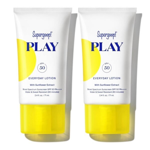 Supergoop! PLAY Everyday Lotion SPF 50-2.4 fl oz - 2 Pack - Broad Spectrum Body & Face Sunscreen for Sensitive Skin - Great for Active Days - Fast Absorbing, Water & Sweat Resistant