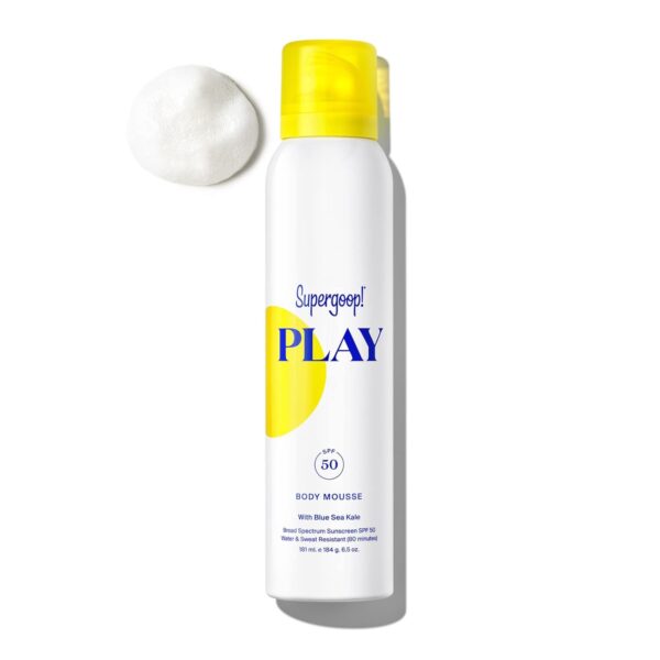 Supergoop! PLAY Body Mousse SPF 50 with Blue Sea Kale - 6.5 oz - Broad Spectrum Whipped Sunscreen for Sensitive Skin - Fun to Apply - Great for Active Days Roll over image to zoom in Supergoop! PLAY Body Mousse SPF 50 with Blue Sea Kale - 6.5 oz - Broad Spectrum Whipped Sunscreen for Sensitive Skin - Fun to Apply - Great for Active Days