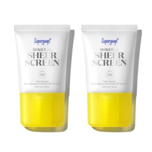 Supergoop! Mineral Sheerscreen SPF 30 PA+++, 0.5 fl oz - Pack of 2 - 100% Mineral, Broad Spectrum Face Sunscreen + Primer + Helps Filter Blue Light - Satin Finish - For All Skin Types