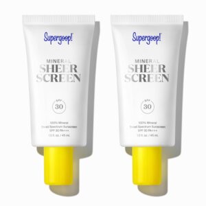 Supergoop! Mineral Sheerscreen SPF 30 PA+++, 1.5 fl oz - Pack of 2 - 100% Mineral, Broad Spectrum Face Sunscreen + Primer + Helps Filter Blue Light