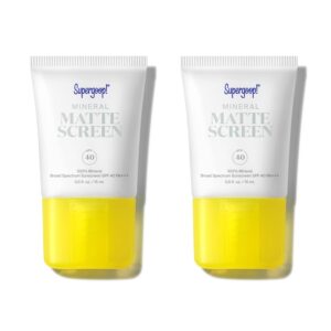 Supergoop! Mineral Mattescreen (SPF 40) - Pack of 2, 15 mL - 100% Mineral, Oil-Free Broad Spectrum Sunscreen - Smooths Skin’s Appearance, Minimizes Pores