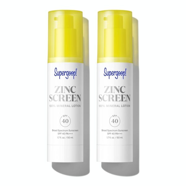 Supergoop! Zincscreen - 1.7 fl oz, Pack of 2 - SPF 40 PA+++ 100% Mineral Face Lotion & Broad Spectrum Sunscreen - Lightweight, Blendable Formula with Pink Hue