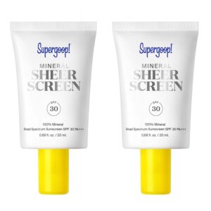 Supergoop! Mineral Sheerscreen SPF 30 PA+++, Pack of 2, 0.68 fl oz - 100% Mineral, Broad Spectrum Face Sunscreen + Primer + Helps Filter Blue Light - Satin