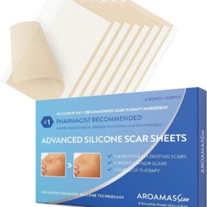 Aroamas Scar Silicone Scar Tape– Softens & Flattens Scars from Surgery, Injury, Burns, C-Section, Scratch Marks – Reusable Medical-Grade Silicone Scar Sheets for All Skin Types [3"x1.57", 8 Sheets]