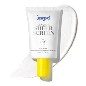 Supergoop! Mineral Sheerscreen SPF 30 PA+++, 0.68 fl oz - 100% Mineral, Broad Spectrum Face Sunscreen + Primer + Helps Filter Blue Light - Satin Finish