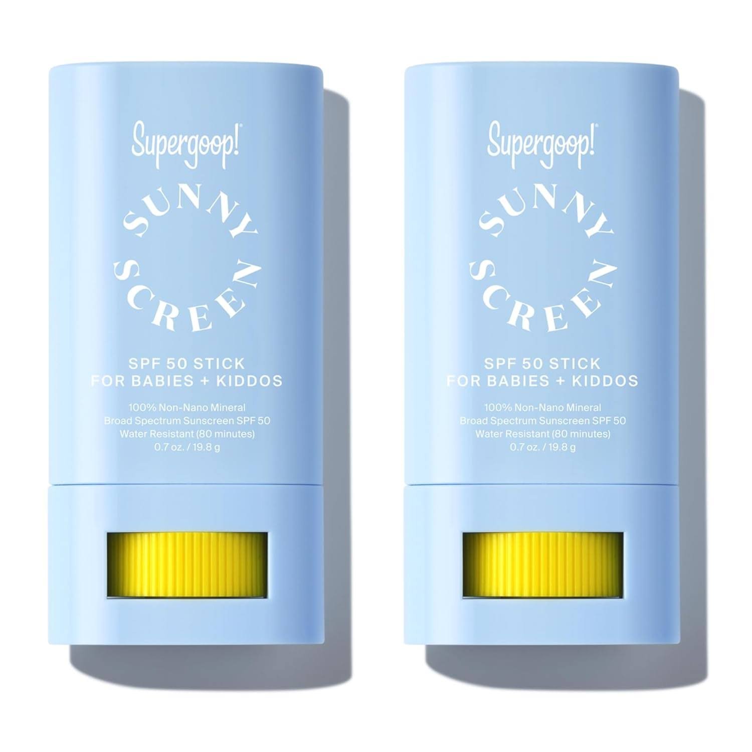 Supergoop! Sunnyscreen 100% Mineral Stick SPF 50 - 0.7 oz - Pack of 2 - Face & Body Sunscreen for Babies & Kids - 100% Non-Nano Mineral Formula - Pediatrician Tested & Hypoallergenic