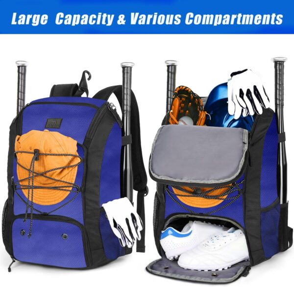 MATEIN Baseball Backpack, Softball Bat Bag with Shoes Compartment for Youth, Boys and Adult, Lightweight Baseball Bag with Fence Hook Hold TBall Bat